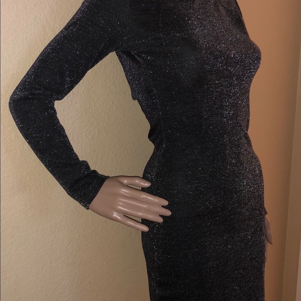 Bar Iii Long-Sleeve V-Back Sparkle Dress - Picture 3 of 8